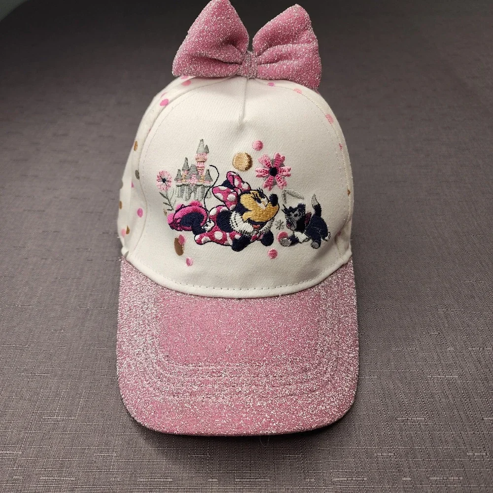 Disney Minnie Mouse Girl Toddler Stretch Hat Pink Glitter Bow Sparkle Polka Dot